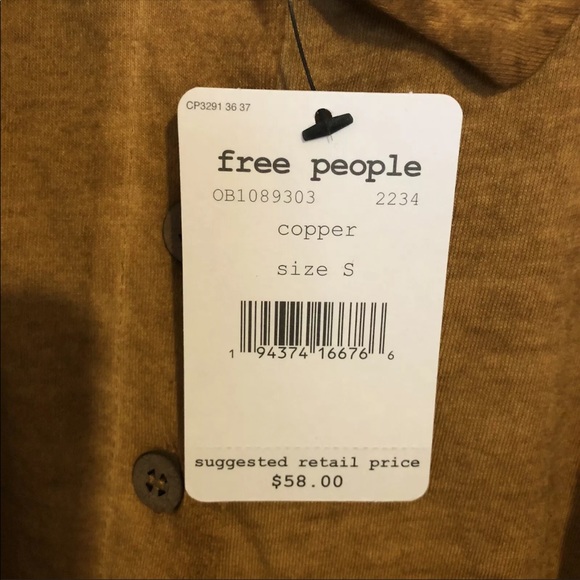 NWT Free People Crop Short Sleeve Copper Button Up - Picture 4 of 5